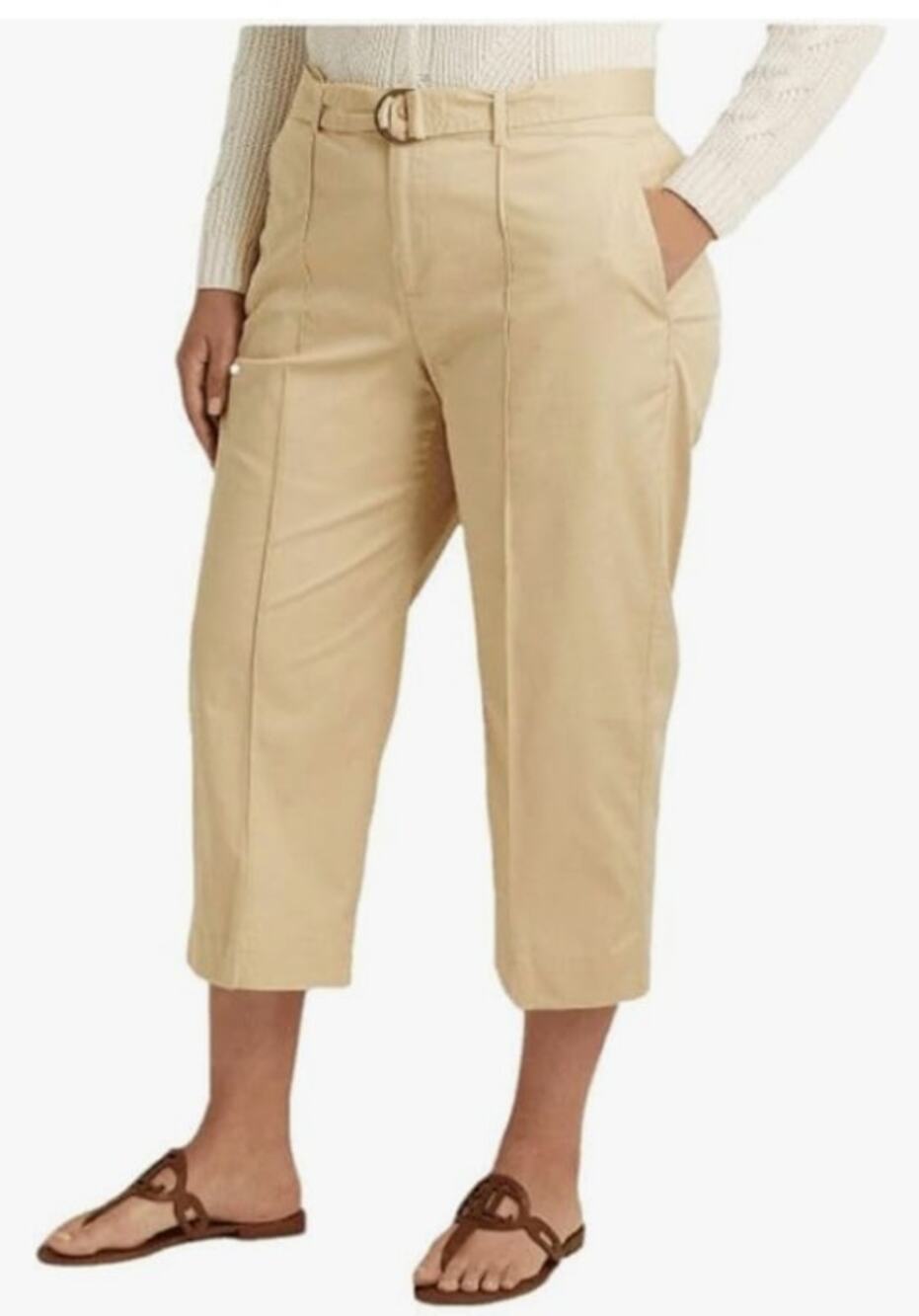 Lauren Ralph Lauren Micro-Sanded Twill Belted Wide Pale Parchment 16